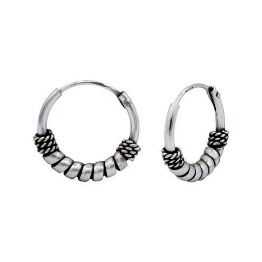 Sterling Silver 12mm Bali Hoop Earrings