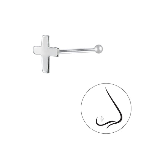 Sterling Silver Cross Nose Stud With Ball