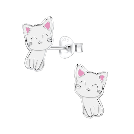 Sterling Silver Cat Stud Earrings