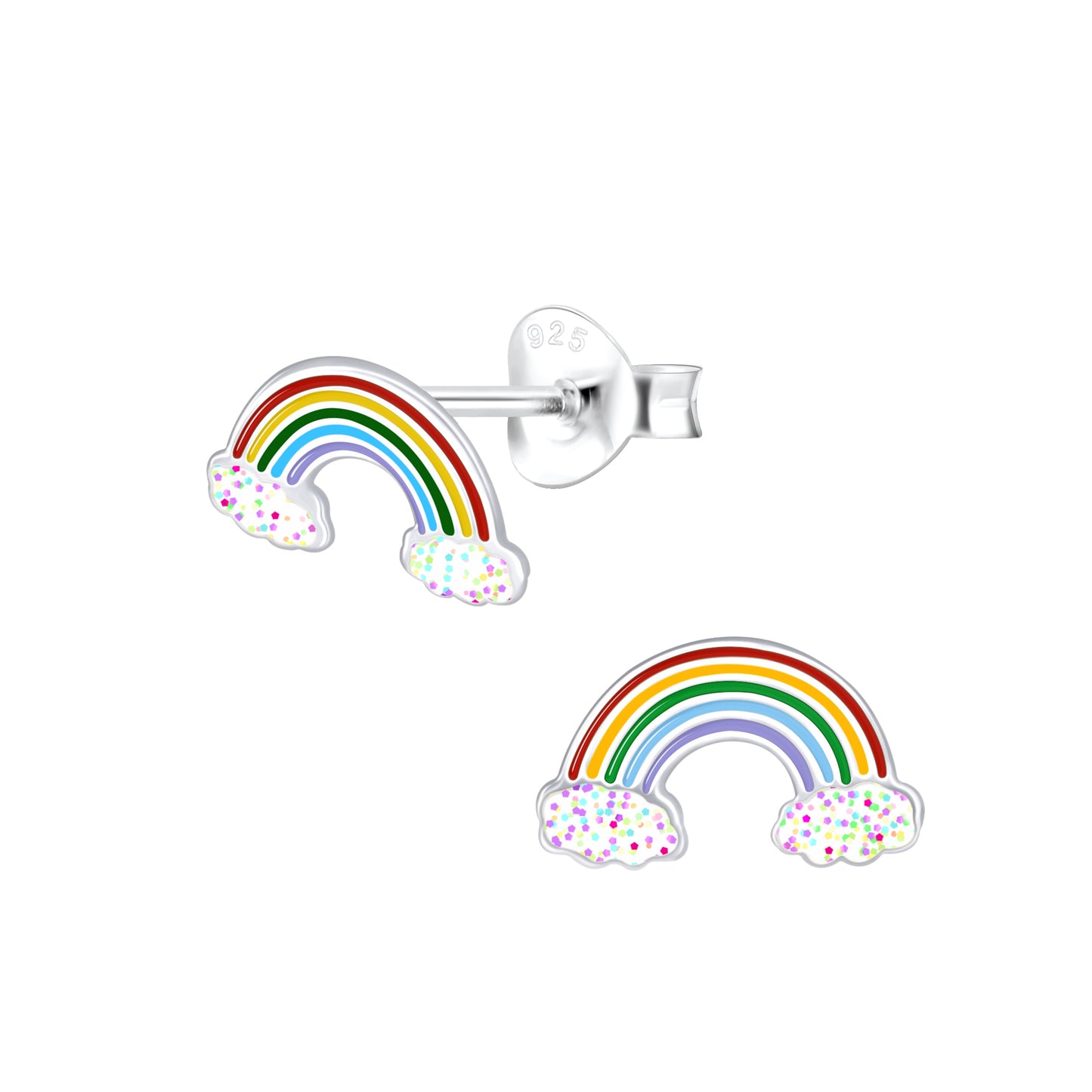 Sterling Silver Rainbow/Glitter Stud Earrings