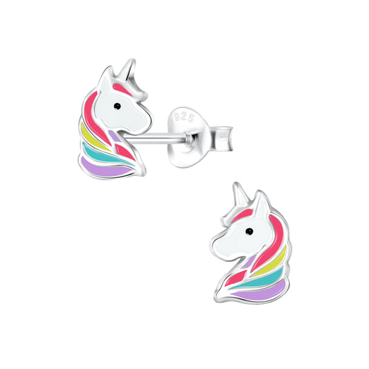 Sterling Silver Unicorn Head Stud Earrings