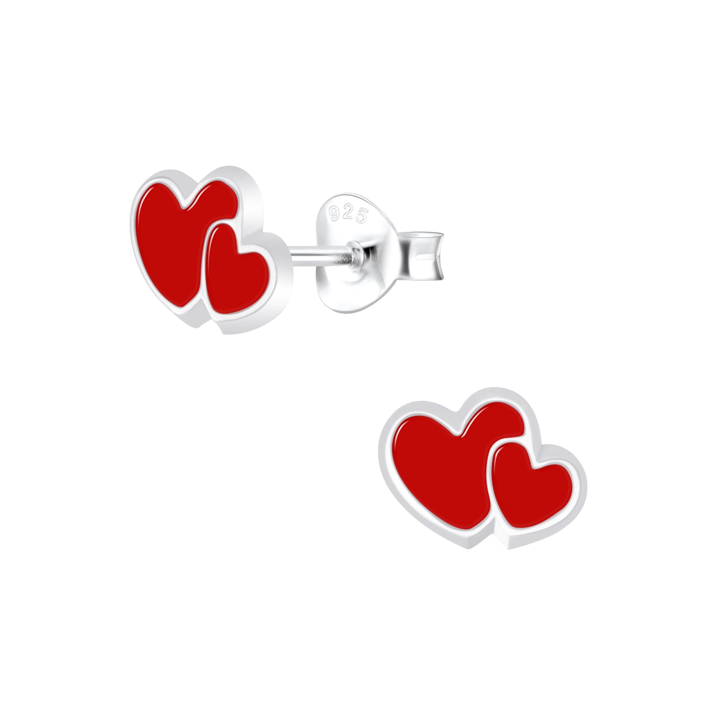 Sterling Silver Double Heart Stud Earrings