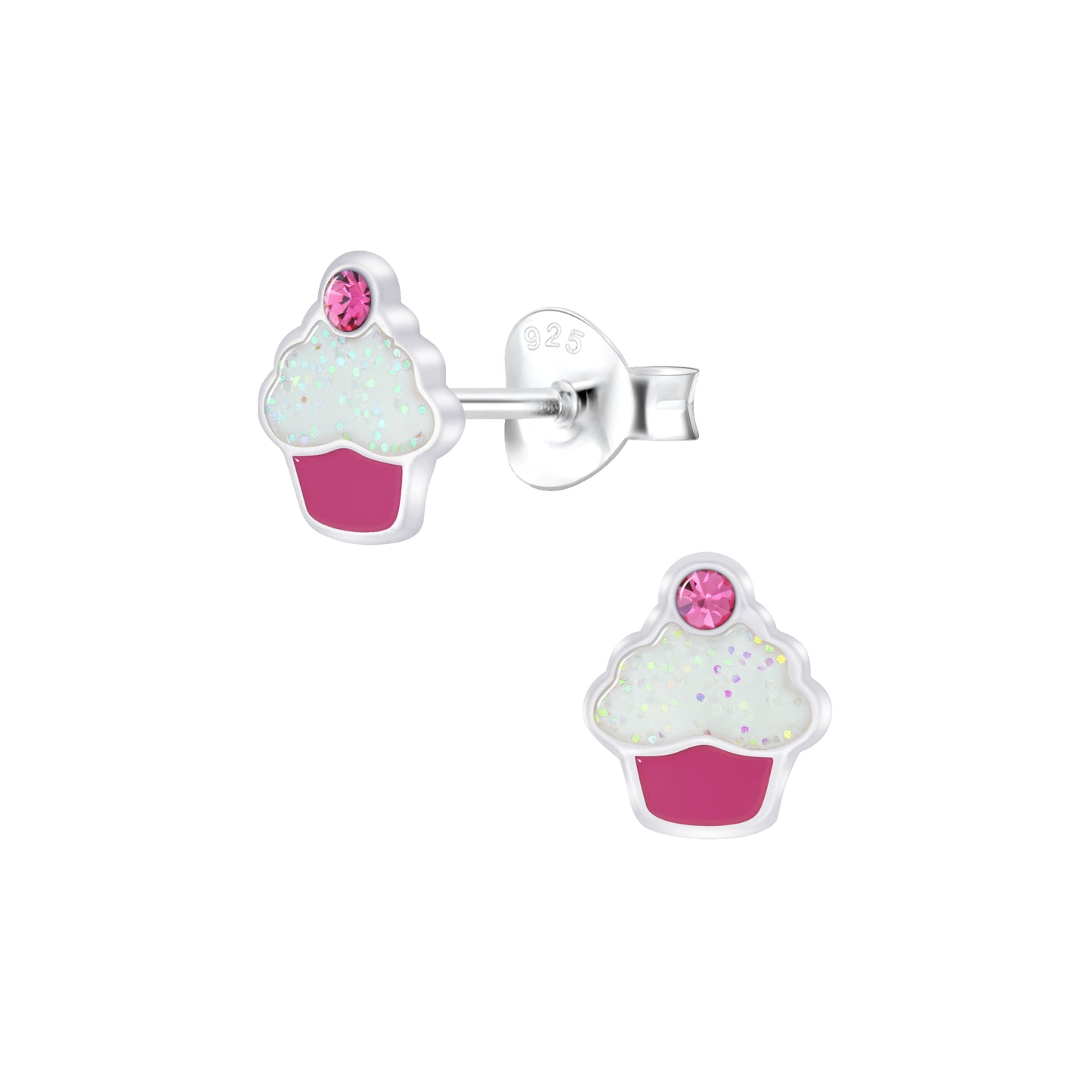 Sterling Silver Cupcake Crystal Stud Earrings