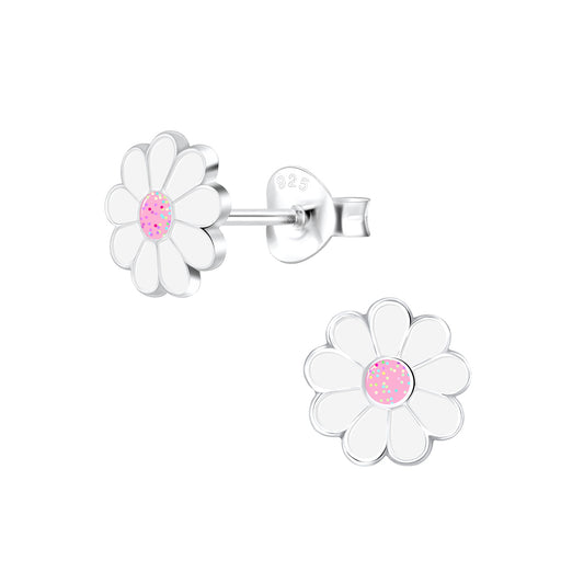 Sterling Silver Daisy Flower Stud Earrings