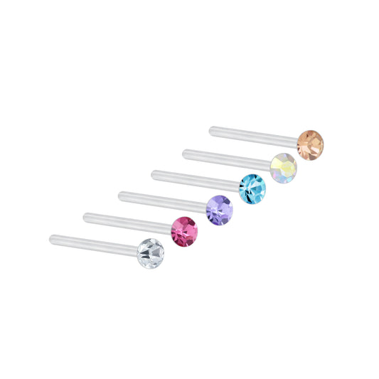 Sterling Silver 2mm Multi Color Crystal Nose Stud Set – 6 Pack