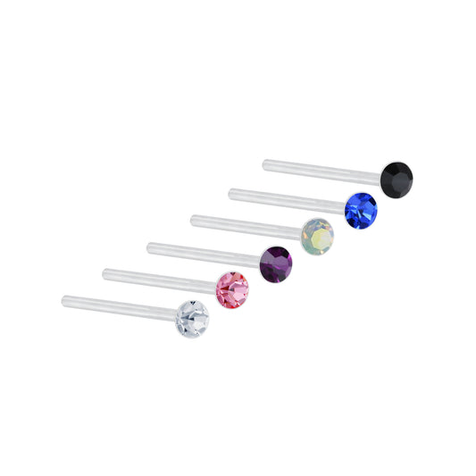 Sterling Silver 2mm Multi Color Crystal Nose Stud Set – 6 Pack