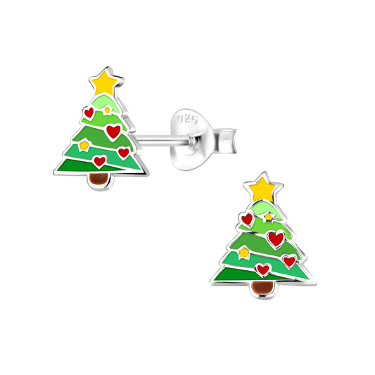 Sterling Silver Christmas Tree Stud Earrings