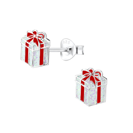 Sterling Silver Gift Box Stud Earrings