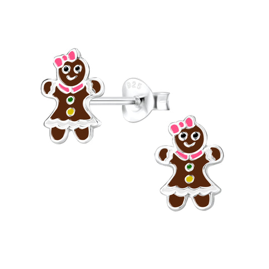 Sterling Silver Gingerbread Girl Stud Earrings