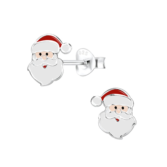 Sterling Silver Santa Head Stud Earrings