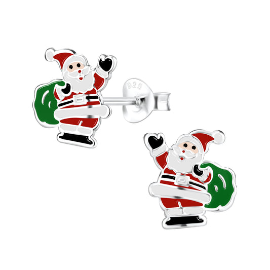 Sterling Silver Santa Claus Stud Earrings