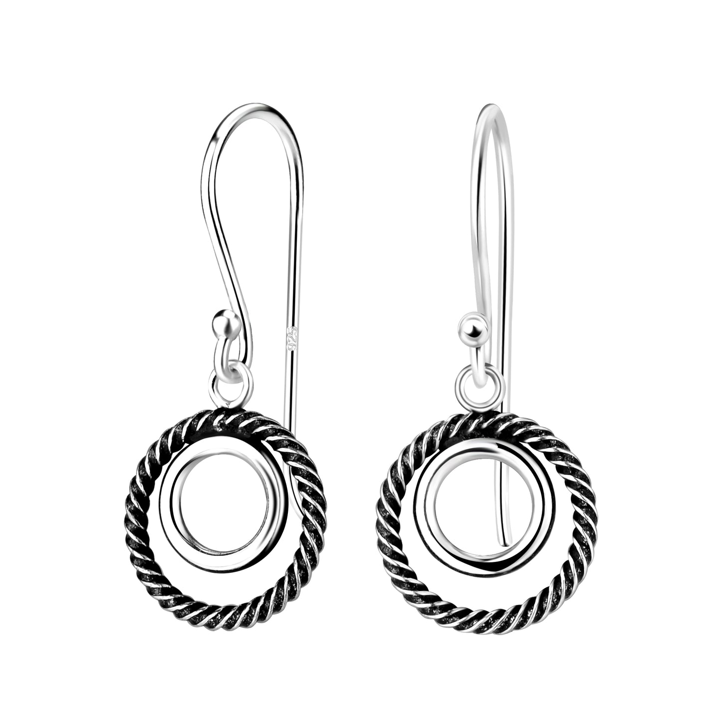 Sterling Silver Twisted Circle Hook Back Earrings