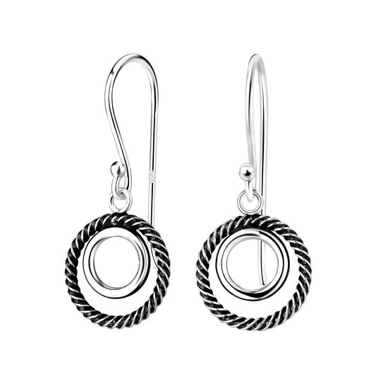 Sterling Silver Twisted Circle Hook Back Earrings