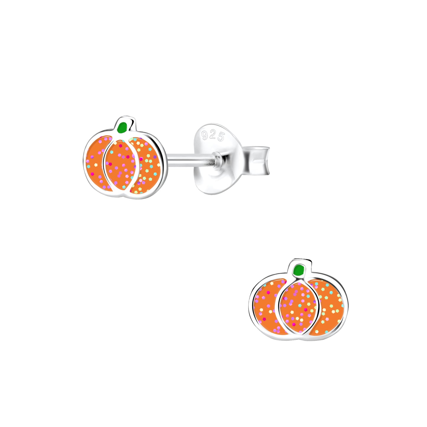 Sterling Silver Glitter Pumpkin Stud Earrings