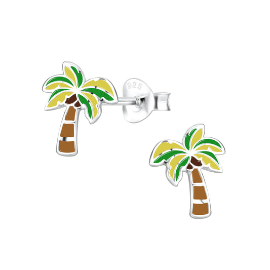 Sterling Silver Coconut Tree Stud Earrings