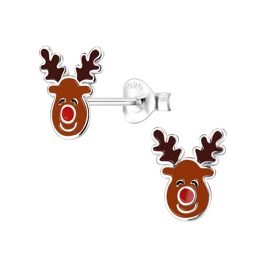 Sterling Silver Reindeer Head Stud Earrings