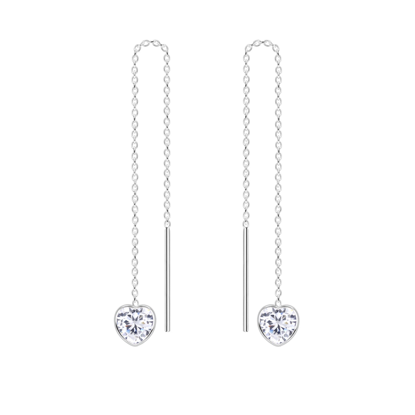 Sterling Silver White 5mm Heart Cubic Zirconia Thread Though Earrings