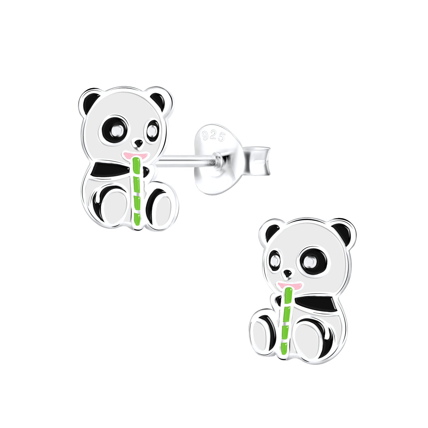 Sterling Silver Panda Stud Earrings