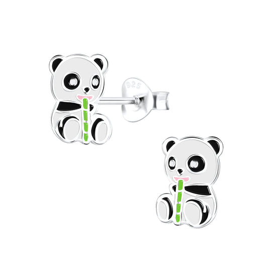 Sterling Silver Panda Stud Earrings