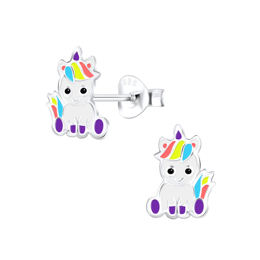 Sterling Silver Unicorn Stud Earrings