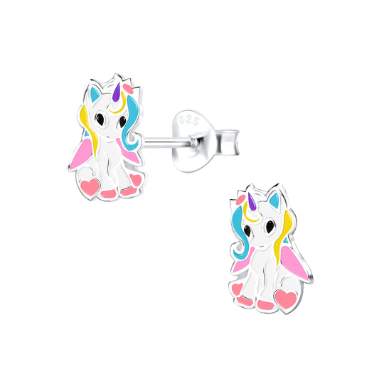 Sterling Silver Unicorn Stud Earrings