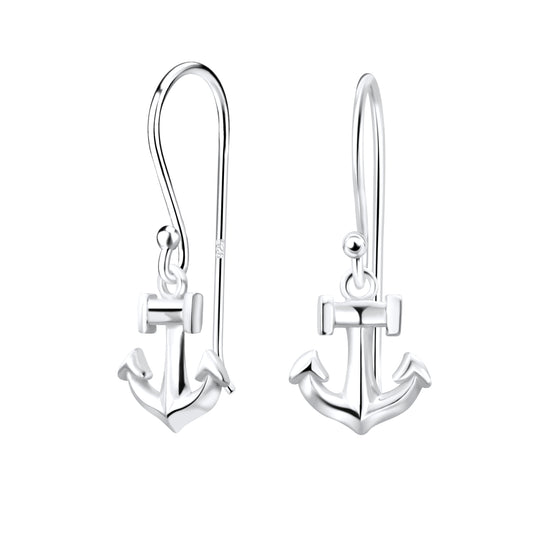 Sterling Silver Anchor Hook Back Earrings