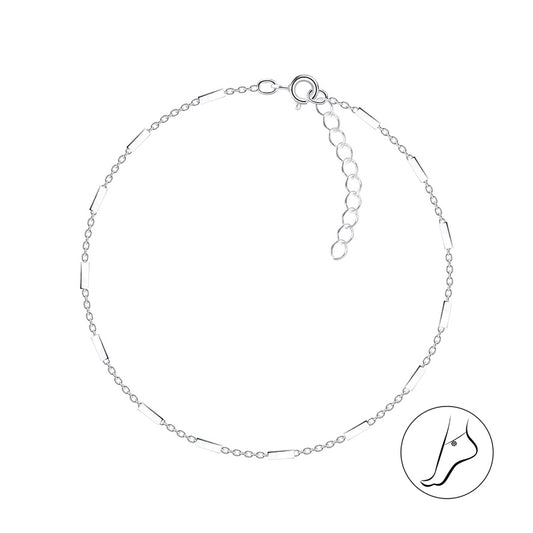 Sterling Silver 25cm Cable Bar Anklet with Extension