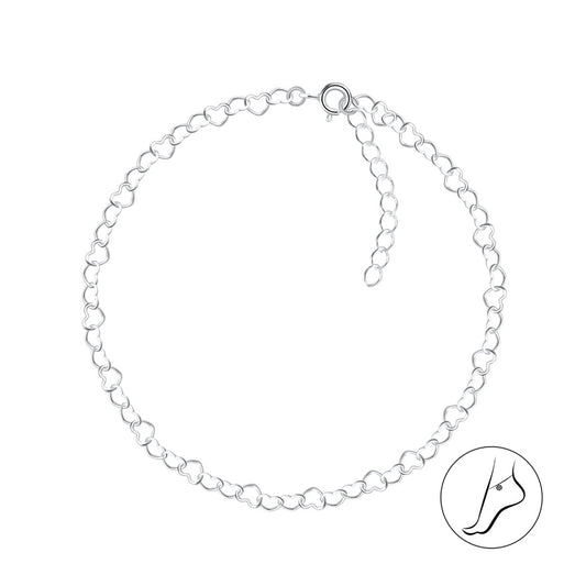 Sterling Silver 24cm Heart Anklet